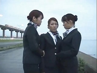 3 Japanese Nance Airline Stewardess Girls Kissing!